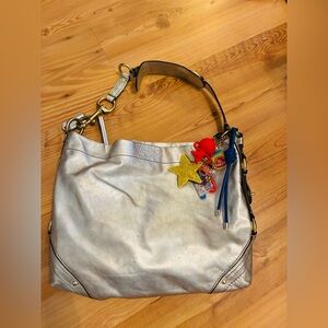 Vintage Y2K Coach Metallic Silver Hobo Bag coach Carly with handmade charm